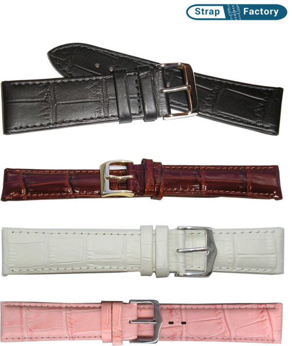 Square Crocodile grain extra long leather watch strap - StrapFactory