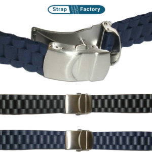 Rubber diver watch strap on stainless steel deployant clasp